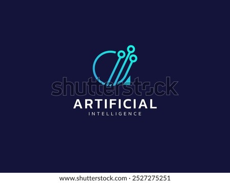 Artificial intelligence with letter A circuit board lines technology Analysis logo vector design concept. AI technology logotype symbol for advance technology, tech company, identity, automation, ui.