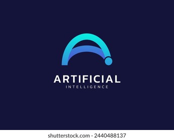 Artificial intelligence with letter A curved lines technology Analysis logo vector design concept. AI technology logotype symbol for advance technology, tech company, identity, robotic, innovation, ui