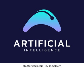 Inteligência artificial com a letra A linhas de rede curvas sobrepostas triângulo arredondado formas tecnologia Análise logotipo vetor conceito de design. Símbolo de logotipo de tecnologia de IA para tecnologia avançada, ui.