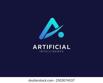 Artificial intelligence with letter A curved shapes technology Analysis logo vector design concept. AI technology logotype symbol for advance technology, tech company, identity, ui, innovation, robot.