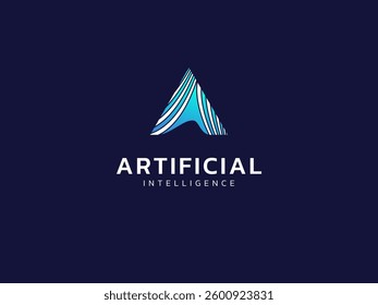 Artificial intelligence with Letter A Curved shapes overlapping in triangle technology Analysis logo vector design concept. AI technology logotype symbol for advance technology, tech company, ui.