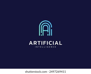 Inteligencia artificial con letra A Líneas de escáner de huellas dactilares Tecnología Concepto de diseño de Vector de logotipo de análisis. Símbolo del logotipo de la tecnología de la IA para la tecnología avanzada, empresa de tecnología, identidad, robot, interfaz de usuario.