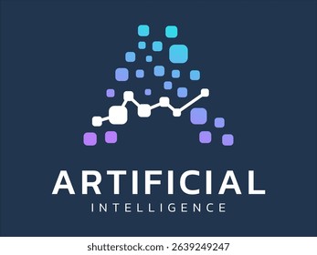 Artificial intelligence with letter A futuristic network technology Analysis logo vector design concept. AI technology logotype symbol for advance technology, tech company, identity, robotic, ui.