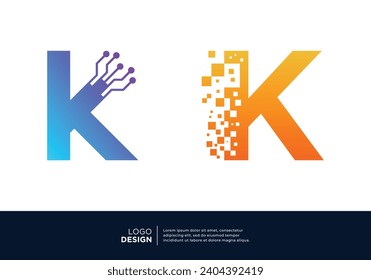 Artificial Intelligence letter K logo design.