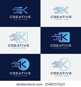 Inteligência artificial com letra K triângulo formas geométricas tecnologia Análise logotipo vetor conceito de design. Símbolo de logotipo de tecnologia de IA para tecnologia avançada, empresa de tecnologia, identidade, robô
