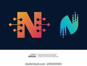 Artificial Intelligence letter N logo design.