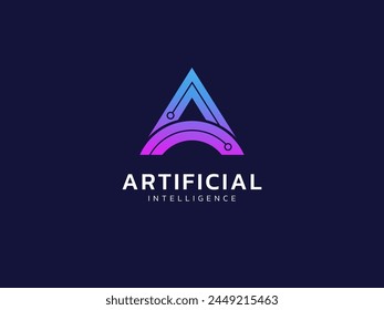 Inteligencia artificial con tecnología de líneas de red A Análisis de diseño de logo de Vector. Símbolo del logotipo de la tecnología de IA para la tecnología avanzada, compañía de tecnología, iu, innovación, robot, nueva tecnología.