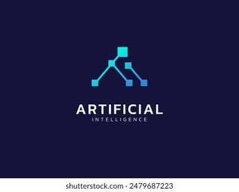 Inteligencia artificial con letra A tecnología de red en línea Análisis concepto de diseño de Vector de logo. Símbolo del logotipo de la tecnología de IA para la tecnología avanzada, compañía de tecnología, identidad, interfaz de usuario, innovación, Web.