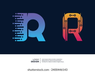 Diseño del logotipo R de la letra de inteligencia artificial.
