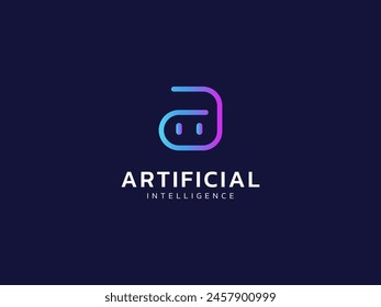Artificial intelligence with letter a Robot Face lines technology Analysis logo vector design concept. AI technology logotype symbol for advance technology, tech company, identity, robotics, ui, web.