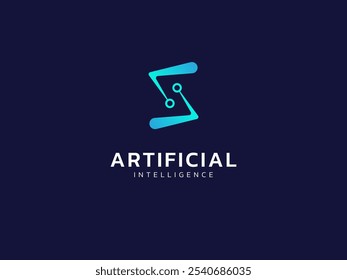 Inteligencia artificial con la tecnología de líneas de placa de circuitos de letra s Concepto de diseño de Vector de logotipo de análisis. Símbolo de logotipo de tecnología de IA para tecnología avanzada, empresa de tecnología, interfaz de usuario, red en línea, robot.