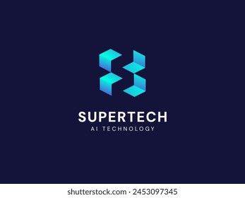 Artificial intelligence with letter S cube Future technology Analysis logo vector design concept. Letter s logotype symbol for advance technology, tech company, ui, new tech, blockchain, network, web.