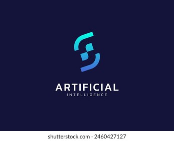 Artificial intelligence with letter s network technology Analysis logo vector design concept. AI technology logotype symbol for advance technology, tech company, ui, online network, new tech, identity