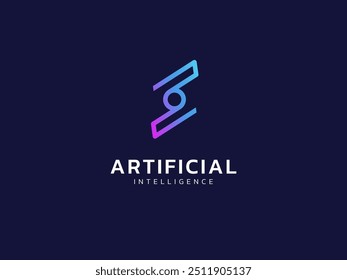 Artificial intelligence with letter s network lines technology Analysis logo vector design concept. AI technology logotype symbol for advance technology, tech company, ui, online network, robotics.