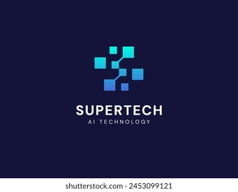 Artificial intelligence with letter s online network technology Analysis logo vector design concept. AI technology logotype symbol for advance technology, tech company, ui, online network, new tech.