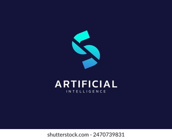 Artificial intelligence letter S technology Analysis logo vector design concept. Letter S logotype symbol for Supercomputer, AI technology, verify, audit, follow, controller, big data, new tech, ui.
