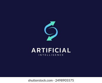 Artificial intelligence with letter s Trade Arrows technology Analysis logo vector design concept. AI technology logotype symbol for advance technology, tech company, ui, online network, robotics, web
