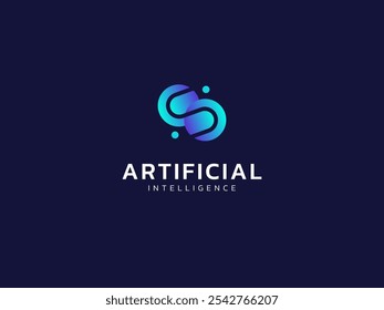 Artificial intelligence with letter S twisted infinity double circle symbol technology Analysis logo vector design concept. AI technology logotype symbol for advance technology, tech company, ui, web.