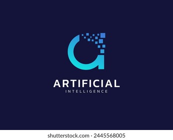 Inteligencia artificial con letra a concepto de diseño de Vector de logo de análisis tecnológico. Símbolo del logotipo de la tecnología de IA para la tecnología avanzada, compañía de tecnología, identidad, robótica, innovación, i.u., nueva tecnología.