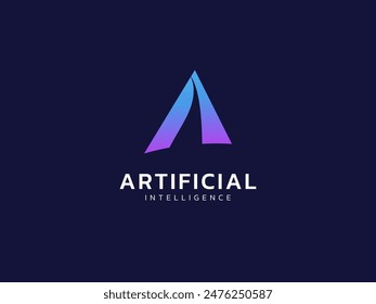 Artificial intelligence with letter A triangle curved shapes technology Analysis logo vector design concept. AI technology logotype symbol for advance technology, tech company, identity, ui, robotics.