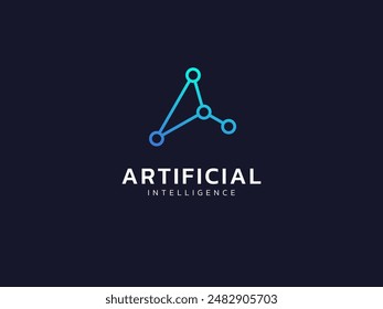 Inteligencia artificial con la letra A Triángulo Geométrico líneas de red tecnología Análisis logo diseño de Vector concepto. Símbolo de logotipo de tecnología de IA para tecnología avanzada, empresa de tecnología, identidad, interfaz de usuario.