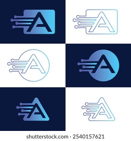 Artificial intelligence with letter A triangle geometric shapes technology Analysis logo vector design concept. AI technology logotype symbol for advance technology, tech company, identity, robot,
