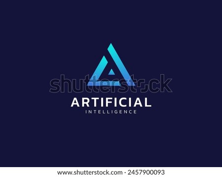 Artificial intelligence with letter A triangle geometric shapes technology Analysis logo vector design concept. AI technology logotype symbol for advance technology, tech company, identity, robot, ui.