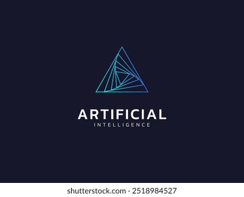 Inteligencia artificial con tecnología de líneas triangulares de letra A Concepto de diseño de Vector de logotipo de análisis. Símbolo del logotipo de la tecnología de la IA para la tecnología avanzada, nueva tecnología, identidad, IU, autómata, robótica.