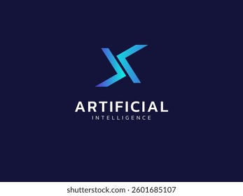 Artificial intelligence with letter X triangle arrows technology Analysis logo vector design concept. AI technology logotype symbol for advance technology, tech company, innovation, ui, robotic.
