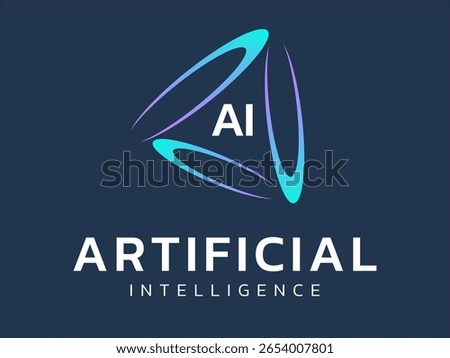 Artificial intelligence with letters AI in curved circle of triangle shape technology Analysis logo vector design concept. AI technology logotype symbol for advance technology, tech company, ui, robot