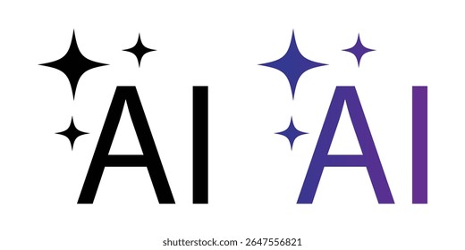 Artificial intelligence letters with sparkles isolated on white background. ai icon vector