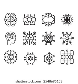Artificial Intelligence Line Editable Icons set. Vector illustration in modern thin line style of AI technology and possibilities, machine learning