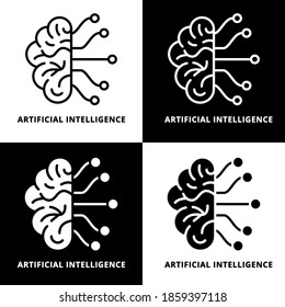 Artificial Intelligence Line and Glyph Style. Brain Robot Vector Illustration. Data Learning Logo Symbol. Media Icon For Web and Print Template
