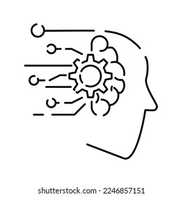 Artificial intelligence line icon. Brain, robot, ai, head, technology. Face recognition Algorithm, Self learning. Deep learning, Digital. Cyber, humanoid and chat 