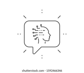 Artificial intelligence line icon. Chat bubble design. Ai head sign. Robotic intellect symbol. Outline concept. Thin line artificial intelligence icon. Vector