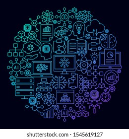 Artificial Intelligence Line Icon Circle Concept. Vector Illustration of Outline Design.