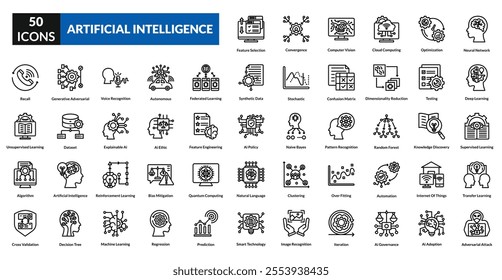 Artificial intelligence line icon collection set. Includes 
team, staff, worker, personnel, colleague, manager, intern, supervisor, leader, recruiter, professional, assistant, administrator