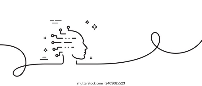 Icono de línea de inteligencia artificial. Una línea continua con curl. Señal de la cabeza. Símbolo de intelecto robótico. Cinta de contorno simple de inteligencia artificial. Patrón de curva de bucle. Vector