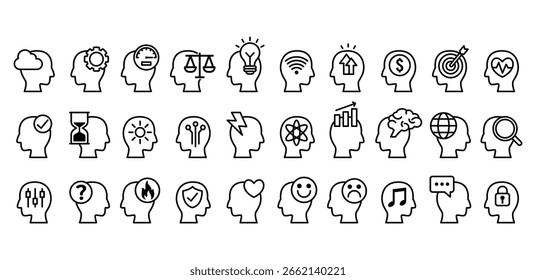 Artificial Intelligence Line Icon Diverse Pixel Art Mind Icons Vector Design Brain, Thinking, Ideas, Creativity, Innovation, Technology, Analysis, Logic, Illustration Collections