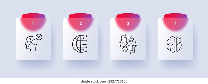Artificial intelligence line icon. Education, brain, cloud, hand. Pastel color background. Vector line icon