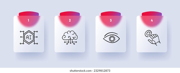 Icono de línea de inteligencia artificial. Educación, cerebro, nube, mano. Fondo de color Pastel. Icono de línea de vector