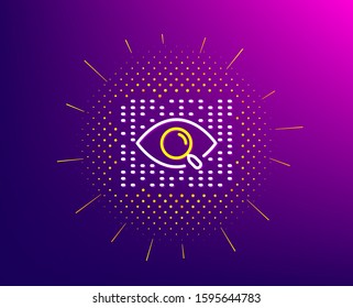 Artificial intelligence line icon. Halftone pattern. Search ai sign. Magnify glass eye. Gradient background. Artificial intelligence line icon. Yellow halftone pattern. Vector