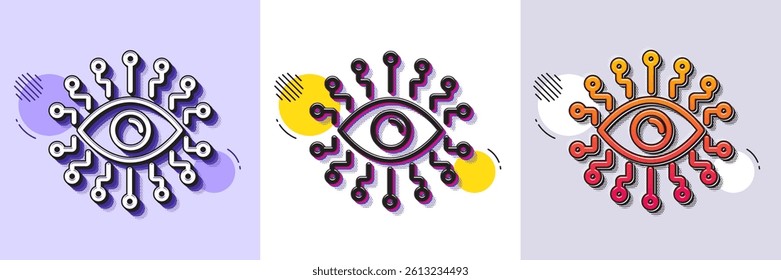 Artificial intelligence line icon. Halftone dotted pattern. Gradient icon with grain shadow. All-seeing eye sign. Line artificial intelligence icon. Various designs. Vector