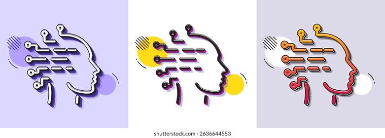 Artificial intelligence line icon. Halftone dotted pattern. Gradient icon with grain shadow. Ai head sign. Robotic intellect symbol. Line artificial intelligence icon. Various designs. Vector
