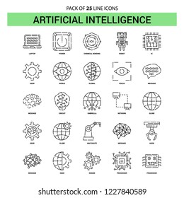 Artificial Intelligence Line Icon Set - 25 Dashed Outline Style