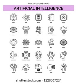 Artificial Intelligence Line Icon Set - 25 Dashed Outline Style