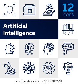 Artificial intelligence line icon set. Brain, gear, setting. Science concept. Vector illustration can be used for topics like shopping, wardrobe, winter