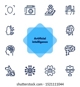 Artificial intelligence line icon set. Brain, gear, setting. Science concept. Vector illustration can be used for topics like shopping, wardrobe, winter
