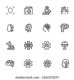 Artificial intelligence line icon set. Brain, gear, setting. Science concept. Vector illustration can be used for topics like shopping, wardrobe, winter