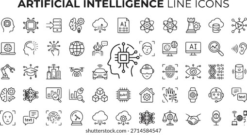 Artificial Intelligence Line Icon Set – Outline Icons Collection – Editable Stroke Vector Illustrations.
